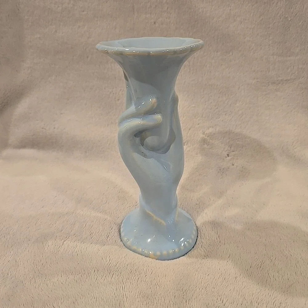 Vintage Art Deco USA Shawnee Pottery Tulip Hand Vase‎ Baby Blue 10